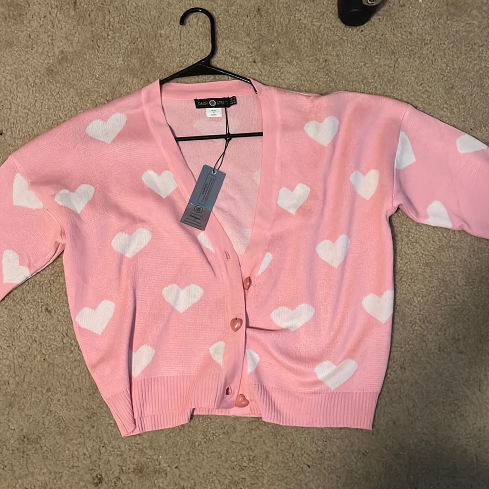Pink Daisy Street heart sweater - size M